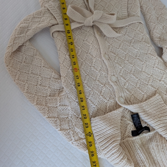 Vintage Y2K Express Womens Cream Chunky Wool Fisherman Belted Cardigan Sz M - Picture 7 of 10
